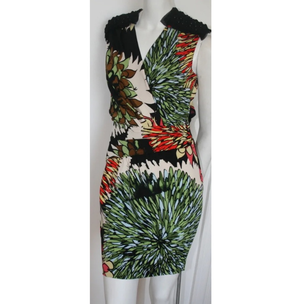 ALI RO Black Orange Green White Embellished Shoulder Dress 4